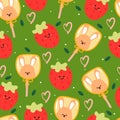 Seamless pattern cartoon bunny candy and strawberry. cute dessert wallpaper for textile, gift wrap paper Royalty Free Stock Photo