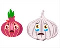 illustration onion and garlic with funny expression