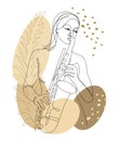 Saxophonist girl. Aesthetic decor sketches, posters, stickers, logo. Vector illustration.