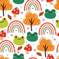 Seamless pattern cartoon frog and plant. cute animal wallpaper for gift wrap paper, kids background Royalty Free Stock Photo