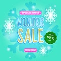 winter promotion poster design template with snow elemets, snowflakes and text