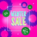 Winter sale design template. poster or banner with frame, text and pink background Royalty Free Stock Photo