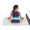 Woman using Electric heating pad. Flat vector illustration isolated Royalty Free Stock Photo