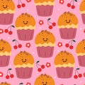 Seamless pattern cartoon dessert character. cute food wallpaper for textile, gift wrap paper Royalty Free Stock Photo