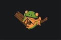frog sticks to wood logo illustration template
