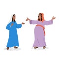 Mary Visits Elizabeth John the Baptist Leaps In Joy. Flat vector