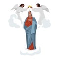 Assumption virgin mary and doves, image. Flat vector illustration