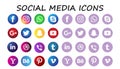 Social media icon set. Facebook YouTube viber skype google plus twitter snap chat Instagram LinkedIn WhatsApp yahoo behance Pinter
