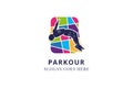 Parkour athlete jumping sign. Free running, youth, sport and lifestyle concept