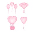 Set of watercolor illustrations of valentine balloon