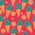 Seamless pattern cartoon dessert character design. cute food wallpaper for textile, gift wrap paper Royalty Free Stock Photo