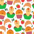 Seamless pattern cartoon cute dessert character. cute food wallpaper for textile, gift wrap paper Royalty Free Stock Photo