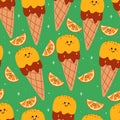 Seamless pattern cartoon cute dessert character. cute food wallpaper for textile, gift wrap paper Royalty Free Stock Photo