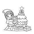 Coloring book with cute girl christmas character collection