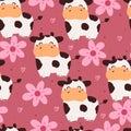 Seamless pattern cartoon cow and flower. cute animal wallpaper for textile, gift wrap paper Royalty Free Stock Photo