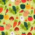 Seamless pattern cartoon vegetable. cute food character for textile, gift wrap paper Royalty Free Stock Photo