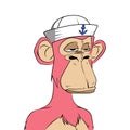 Pink bored ape yacht club illustration wearing sailor hat