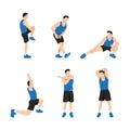 Workout man set. Man doing fitness exercises. Full body stretching Royalty Free Stock Photo