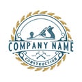 carpentry emblem logo with illustration of saw blade and plenner wood craft logo wood plank, hammer and saw elements.