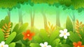 Cute Cartoon Forest landscape vector illustration with thick bushes, Flower and trees