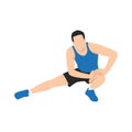 Man stretching thighs and leg before workout. Flat vector illustration
