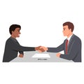 Business man partnership beginning. Businessman partners shaking hands Royalty Free Stock Photo