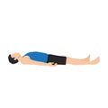 Man doing Shavasana or Corpse Pose. Yoga Practice exercise.