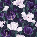 Seamless vector botanical pattern in realistic style and dark colors. Royalty Free Stock Photo