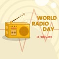 yellow radio icon for world radio day design templete. simple, 3d and flat concept