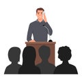 Shy young man sweating, feeling fear and anxiety during public speaking. Royalty Free Stock Photo