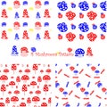 Seamless mushroom pattern in blue red yellow colors