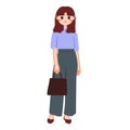 hand drawing cartoon career woman carrying bag