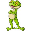 Cute happy green frog cartoon standing Royalty Free Stock Photo