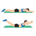 Fitness and Workout. A woman is doing sports exercises. Superman stretch.