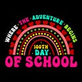 Where The Adventure Begins 100th Day Of School, typography design for kindergarten pre k preschool