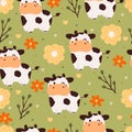 seamless pattern cartoon cow and flower. cute animal wallpaper for textile, gift wrap paper Royalty Free Stock Photo