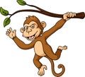 Cute little monkey cartoon hanging on tree branch Royalty Free Stock Photo