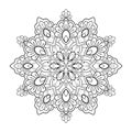 Decorative mandala with henna elements on a white isolated background.