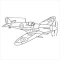 Aircraft Supermarine Spitfire MK 1 WWII Fighter Coloring Page. Black And White Illustration Line Drawing