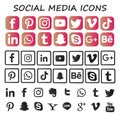 Most popular Social media icons vector design illustrated with pink and black colors.