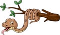Cute brown snake cartoon on tree branch Royalty Free Stock Photo