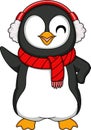 Cute penguin cartoon with earmuffs and scarf Royalty Free Stock Photo