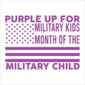 Purple Up For Military Kids Month Of The Military Child, Military Child typography t-shirt design veterans shirt Royalty Free Stock Photo