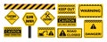 caution tape Set of yellow warning signs. Vector illustration isolated on white background. Royalty Free Stock Photo