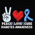 Peace Love Cure Diabetes Awareness, (White Red Blue)