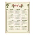 Year 2024 calendar, art nouveau frame and flowers on aged background. Royalty Free Stock Photo