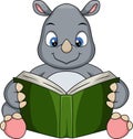 Cute rhino cartoon reading a book