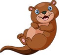 Cute otter cartoon with a full belly