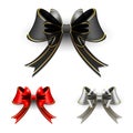 Set of premium black, red and silver bows with golden lines on white background Royalty Free Stock Photo