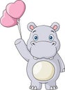 Cute hippo cartoon holding a heart of balloon